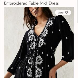 Free People XS Black and White Floral Embroidered Dress